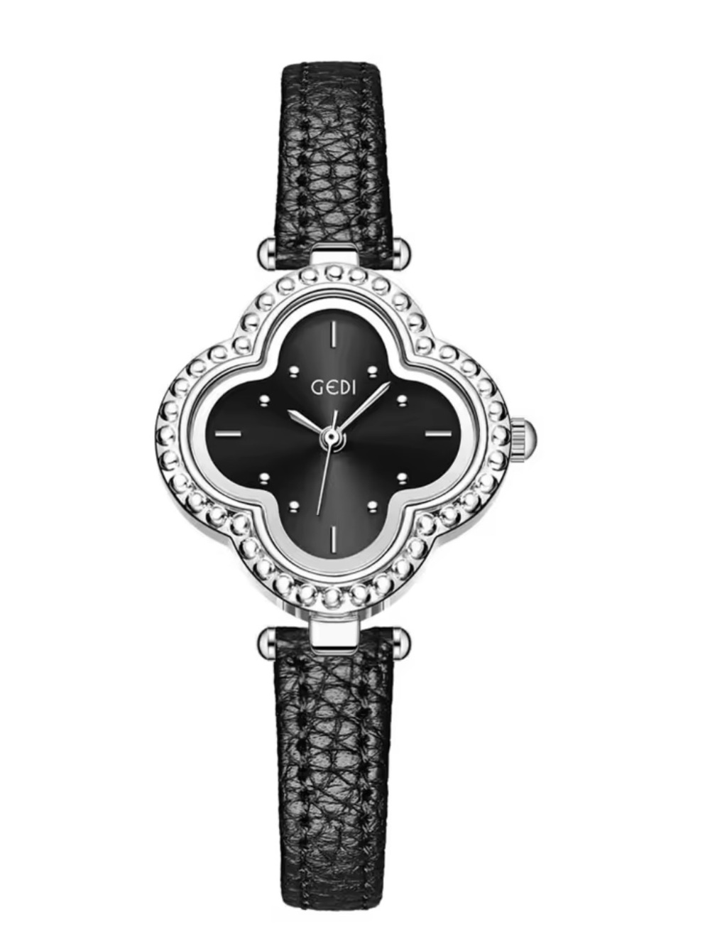 GEDI Black Leather Clover-Shaped Women's Watch